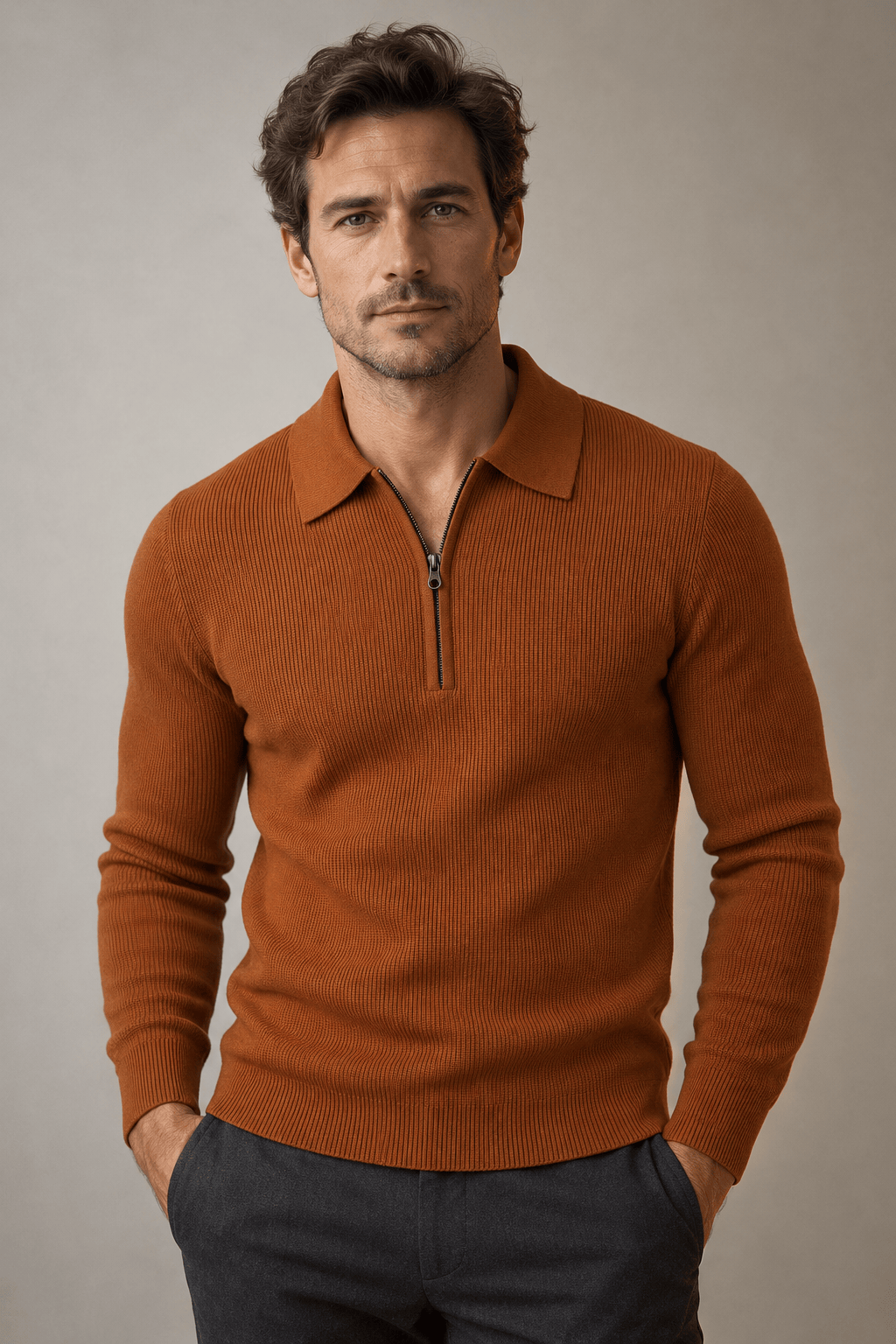 André Ferran Knitted Zip Polo