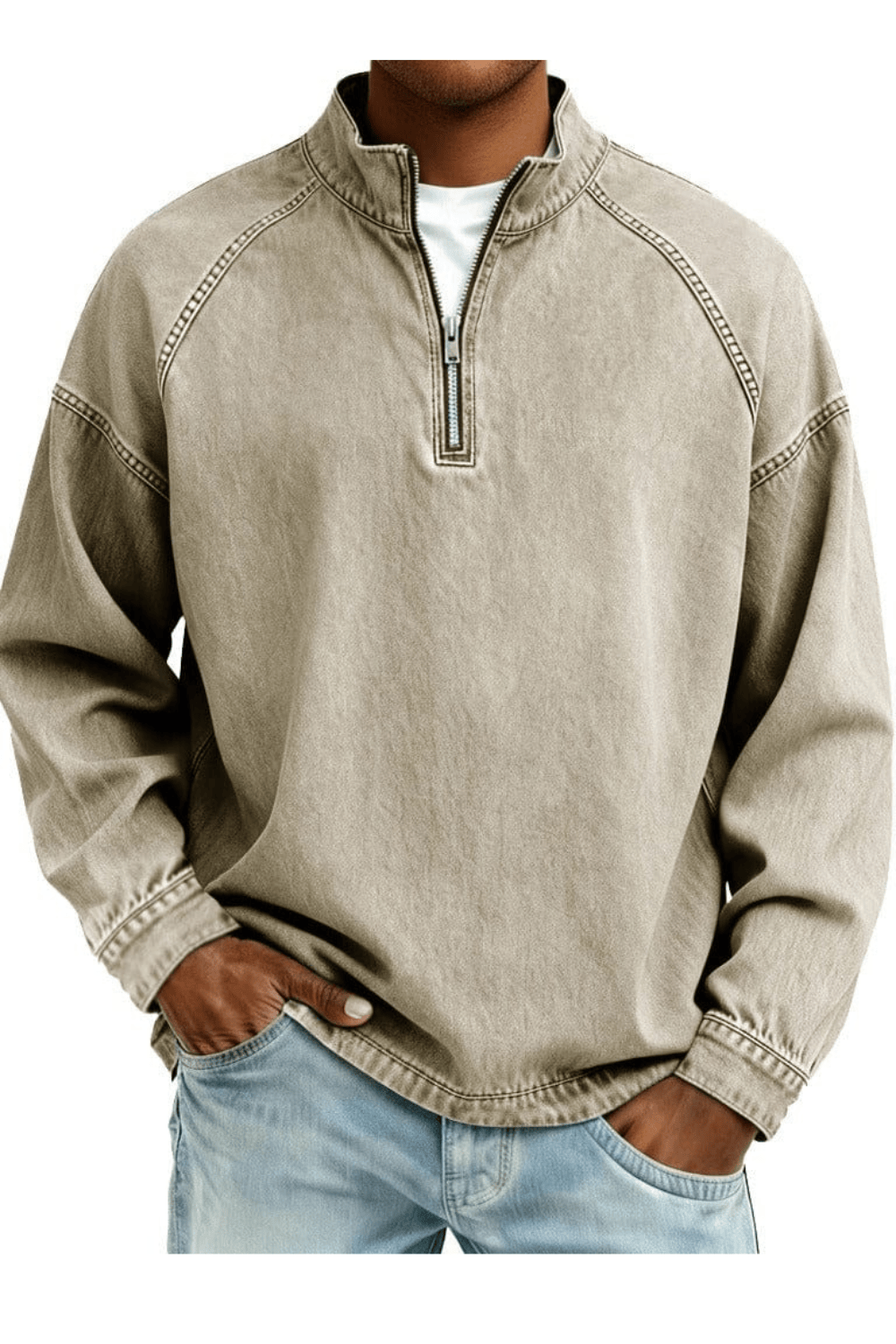 André Ferran Contrast-Stitch Quarter-Zip