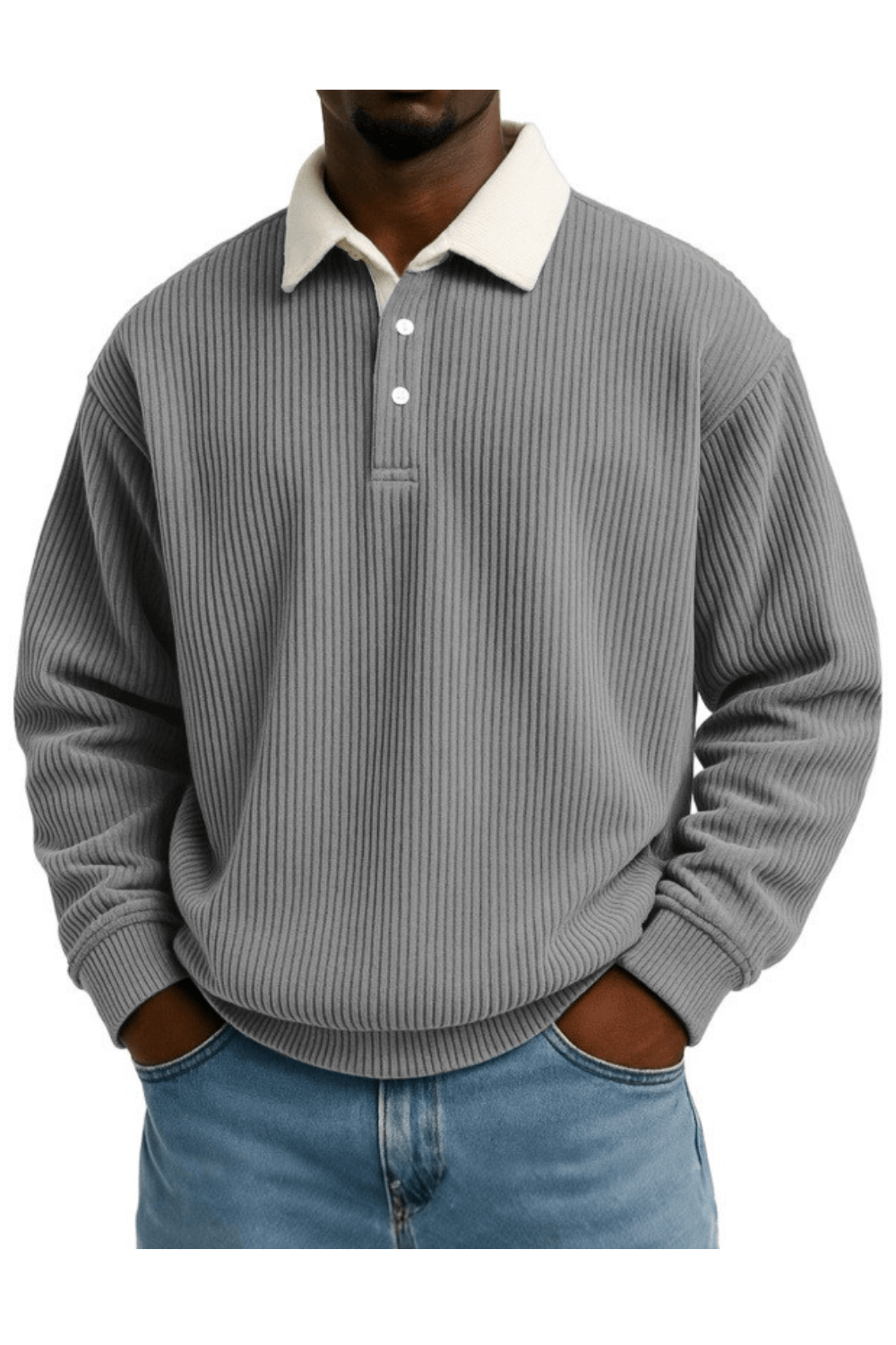 André Ferran Contrast Collar Corduroy Polo