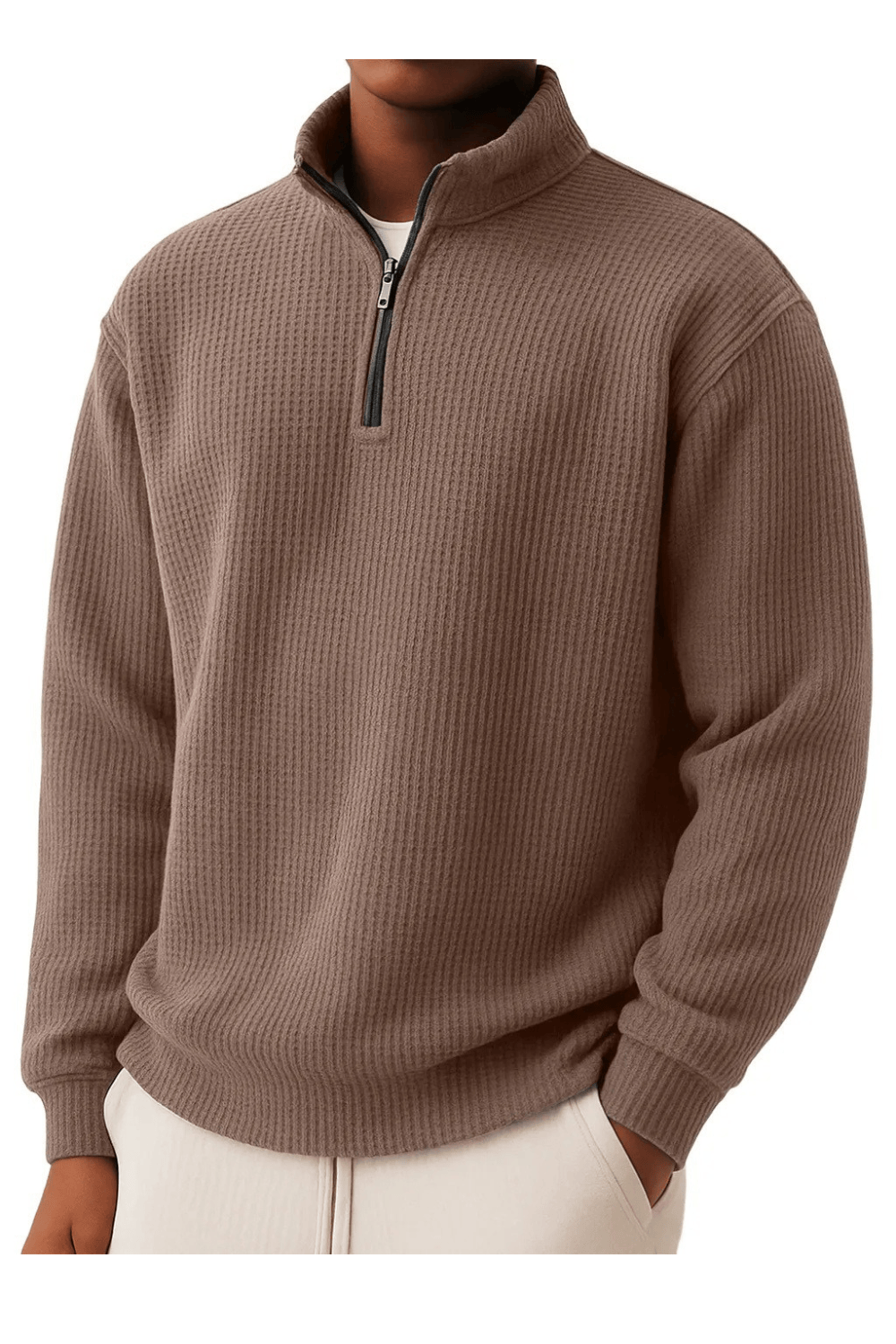 André Ferran Waffle Mock Neck Quarter-Zip