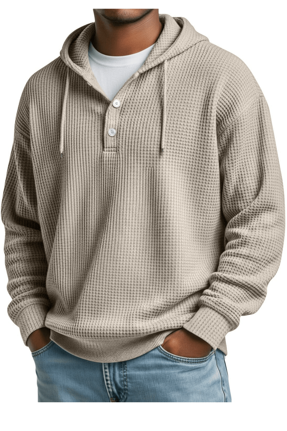 André Ferran Button-Front Waffle Hoodie