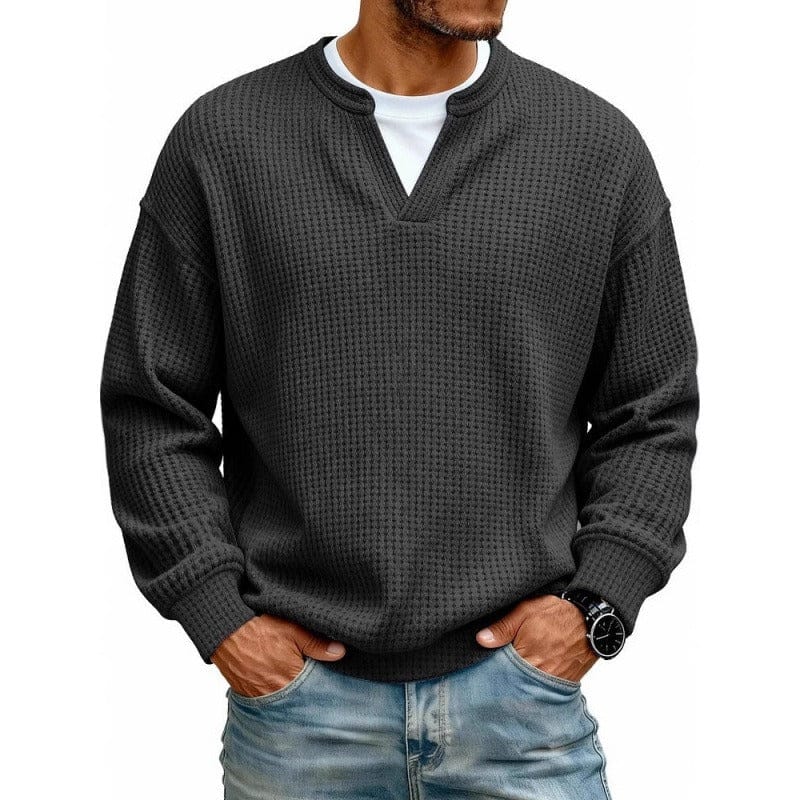 André Ferran V-Notch Waffle Pullover