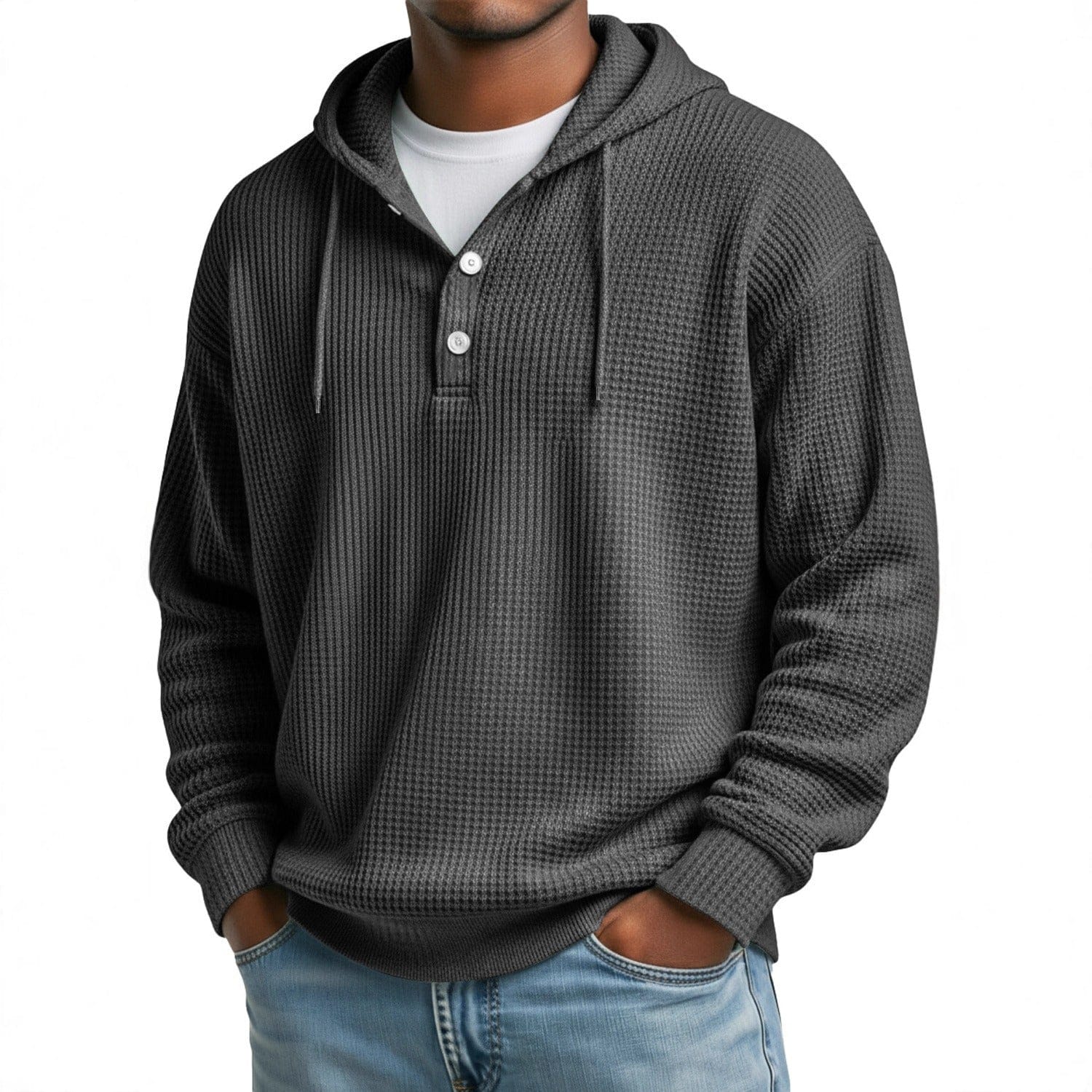 André Ferran Button-Front Waffle Hoodie