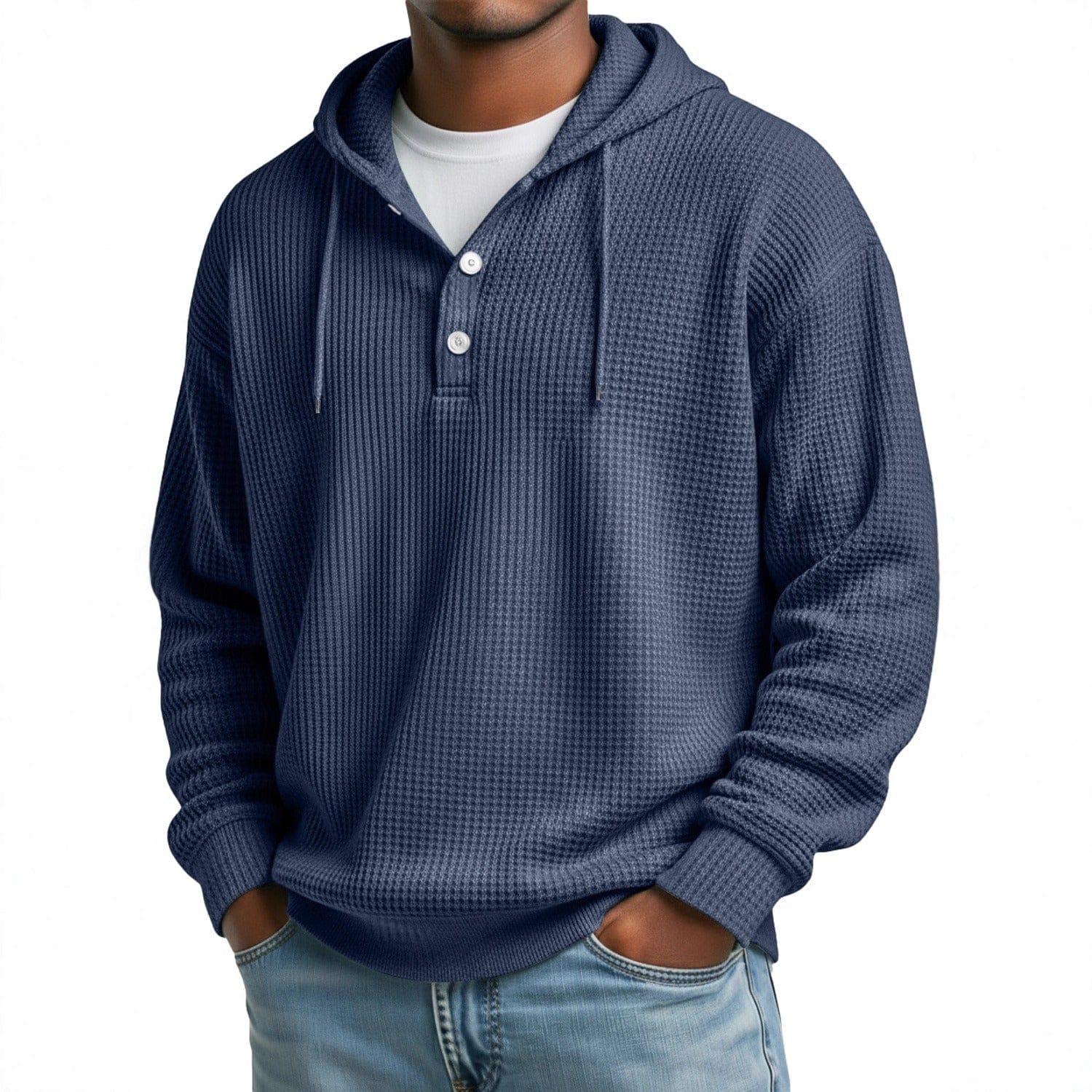 André Ferran Button-Front Waffle Hoodie