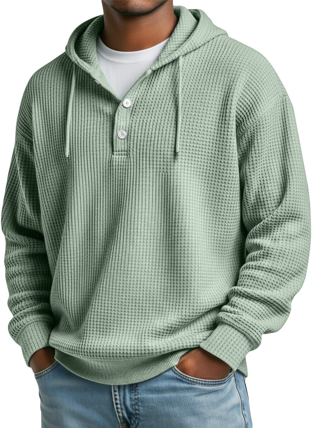 André Ferran Button-Front Waffle Hoodie