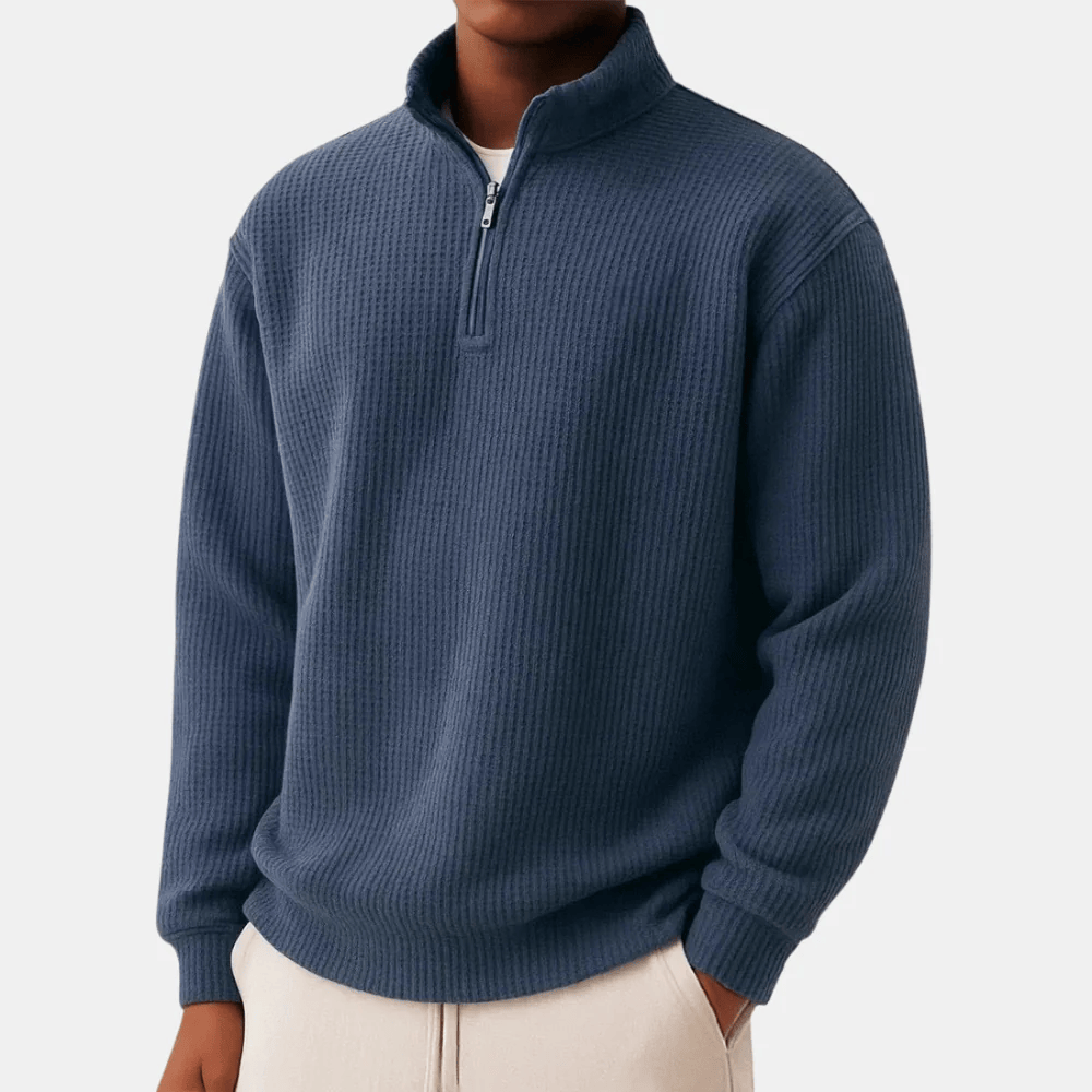André Ferran Waffle Mock Neck Quarter-Zip