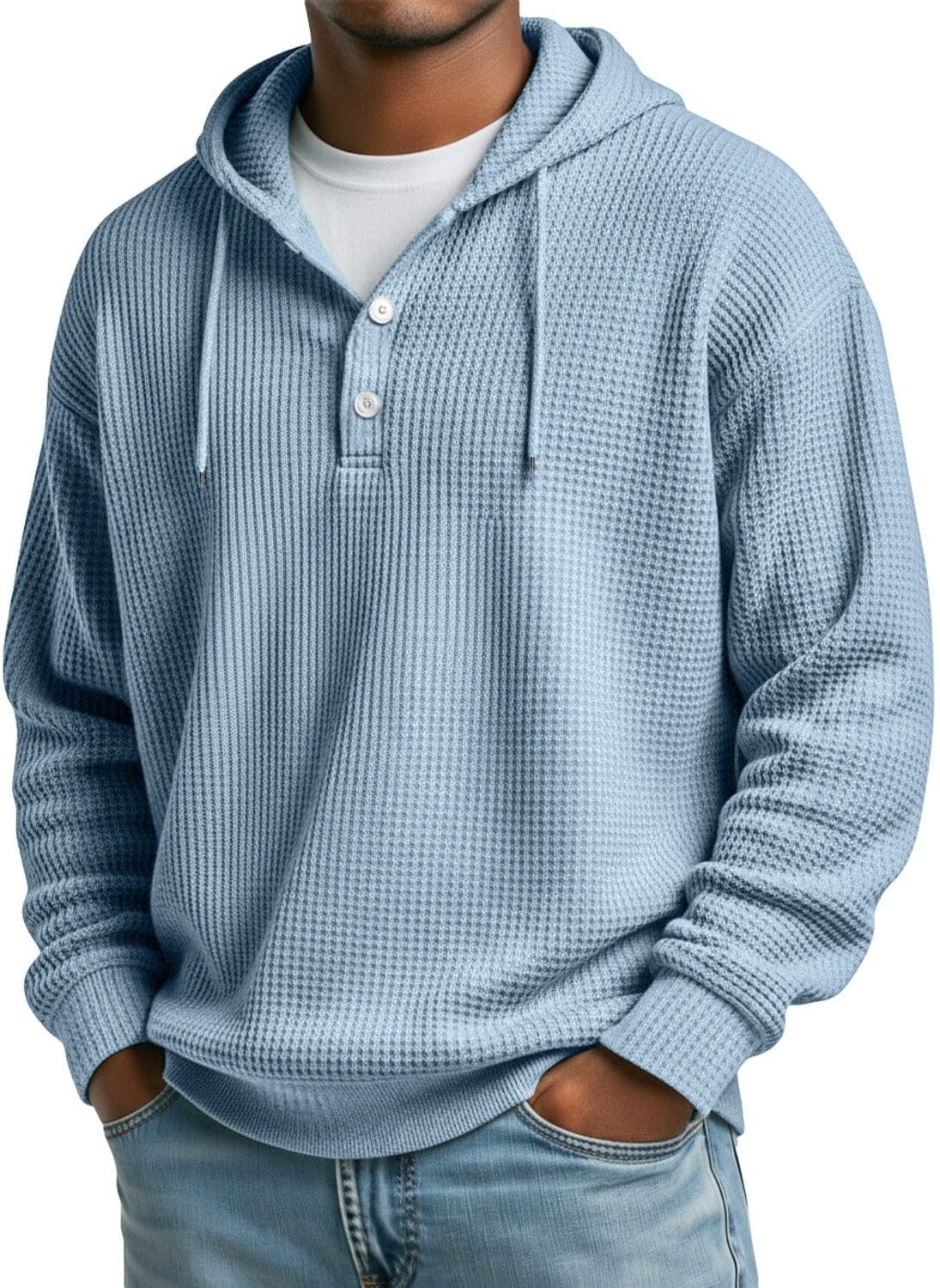 André Ferran Button-Front Waffle Hoodie