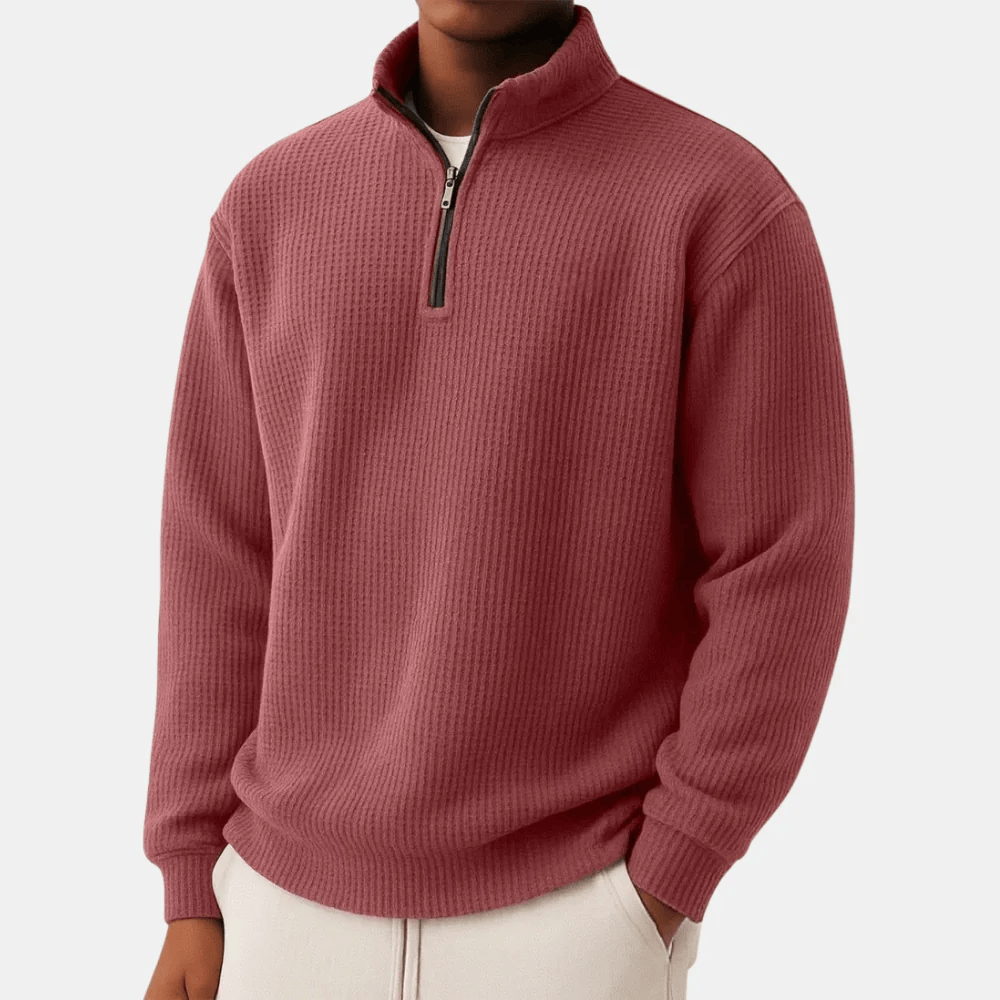 André Ferran Waffle Mock Neck Quarter-Zip