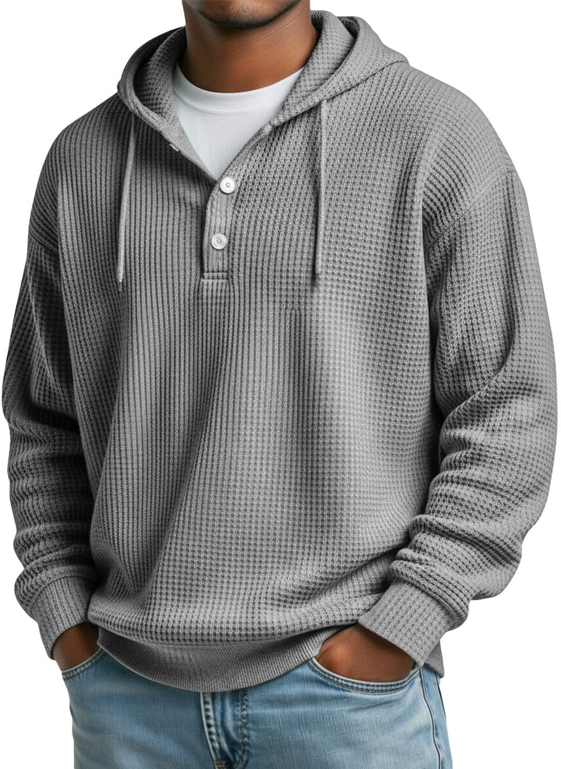 André Ferran Button-Front Waffle Hoodie