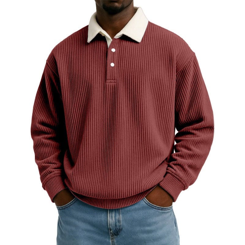 André Ferran Contrast Collar Corduroy Polo