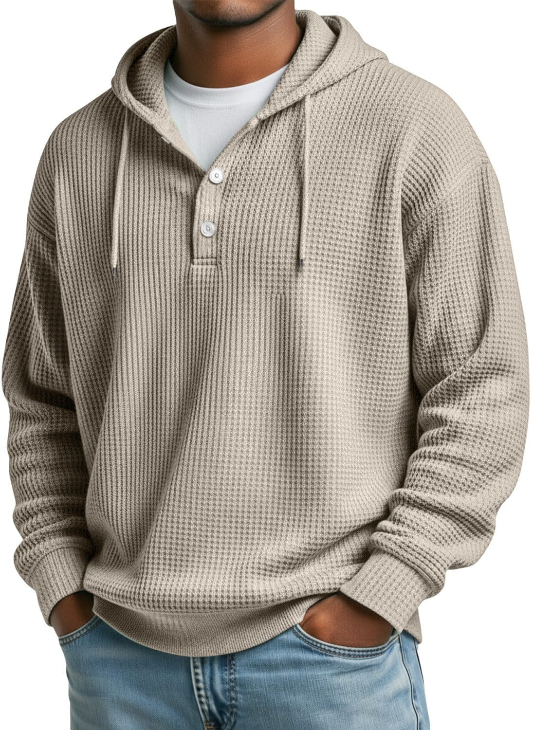 André Ferran Button-Front Waffle Hoodie