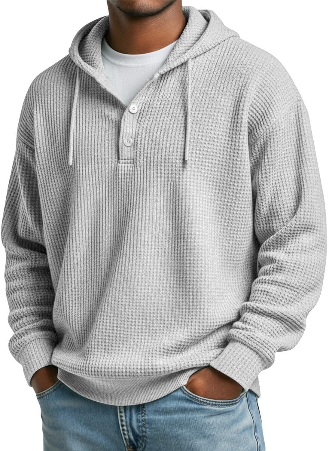 André Ferran Button-Front Waffle Hoodie