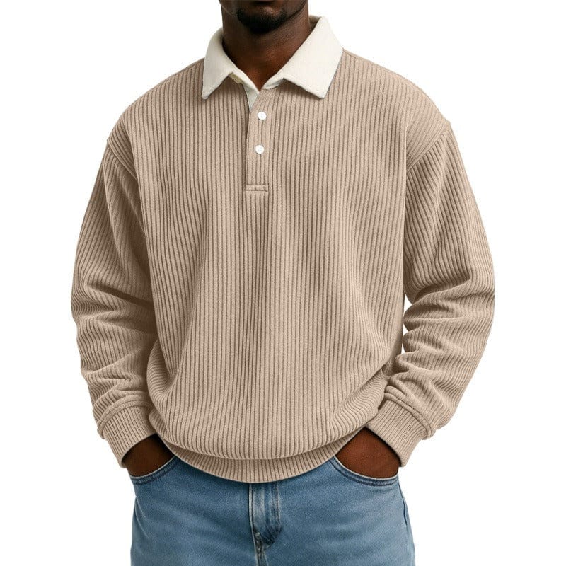 André Ferran Contrast Collar Corduroy Polo