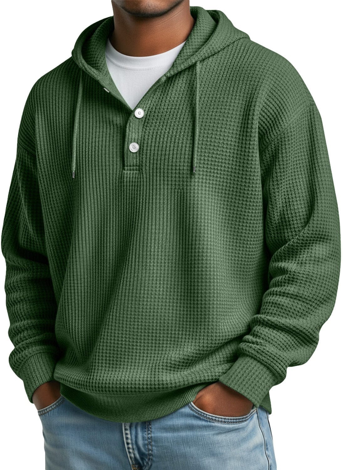 André Ferran Button-Front Waffle Hoodie