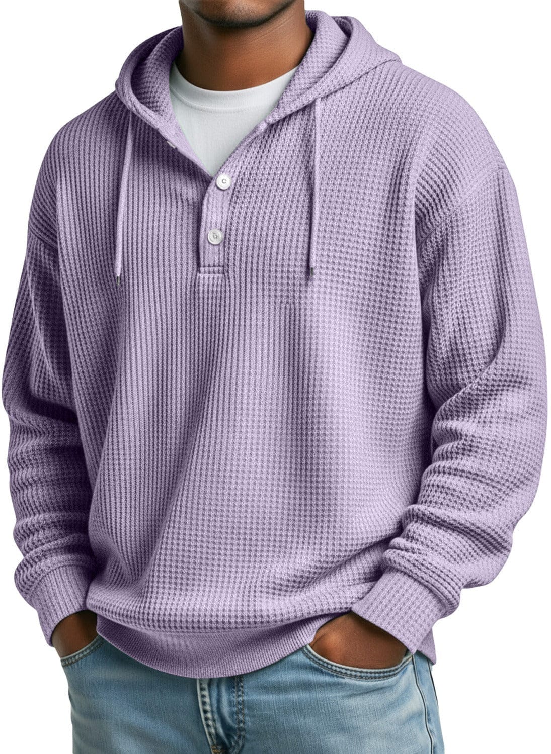 André Ferran Button-Front Waffle Hoodie