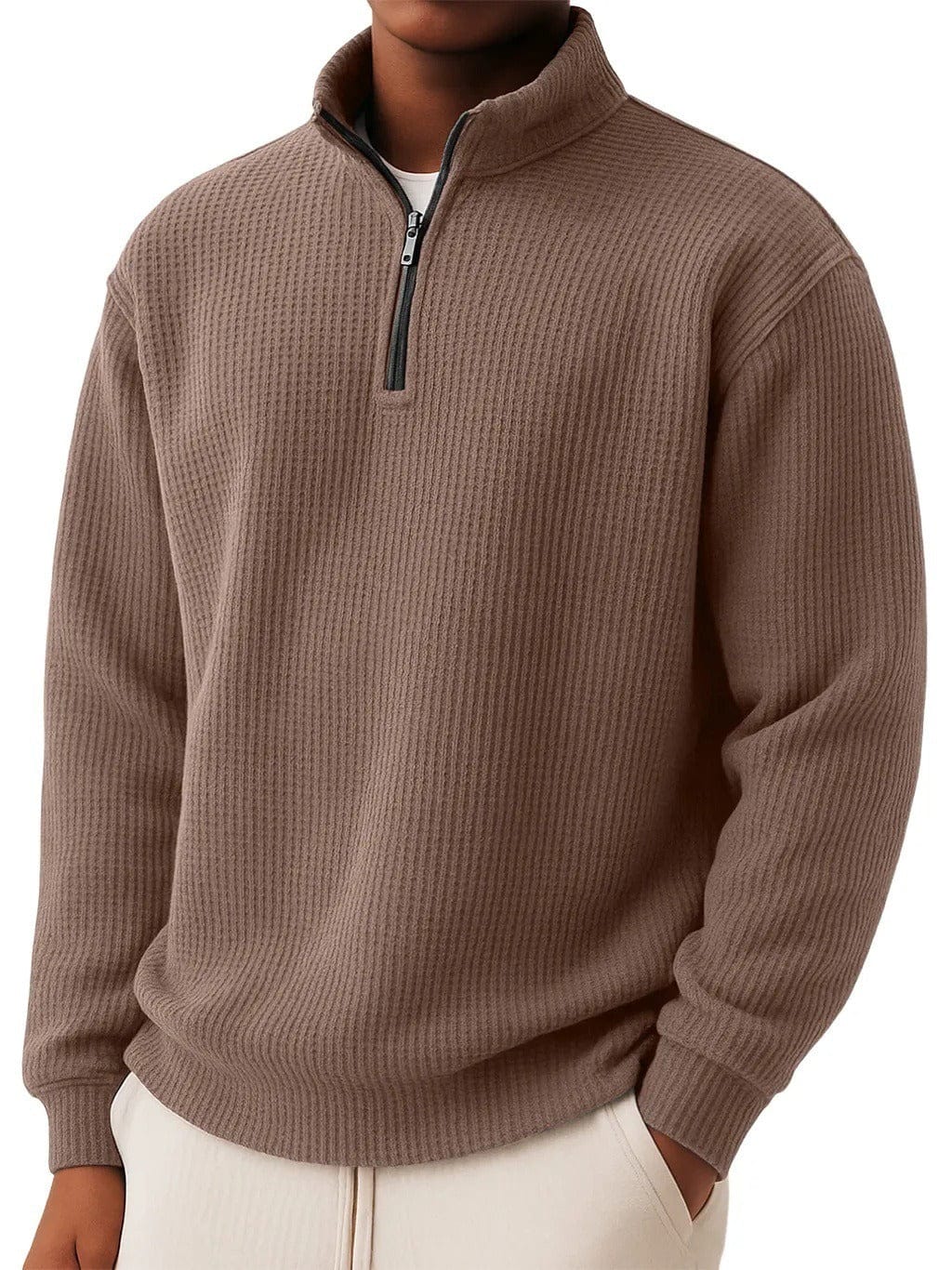 André Ferran Waffle Mock Neck Quarter-Zip