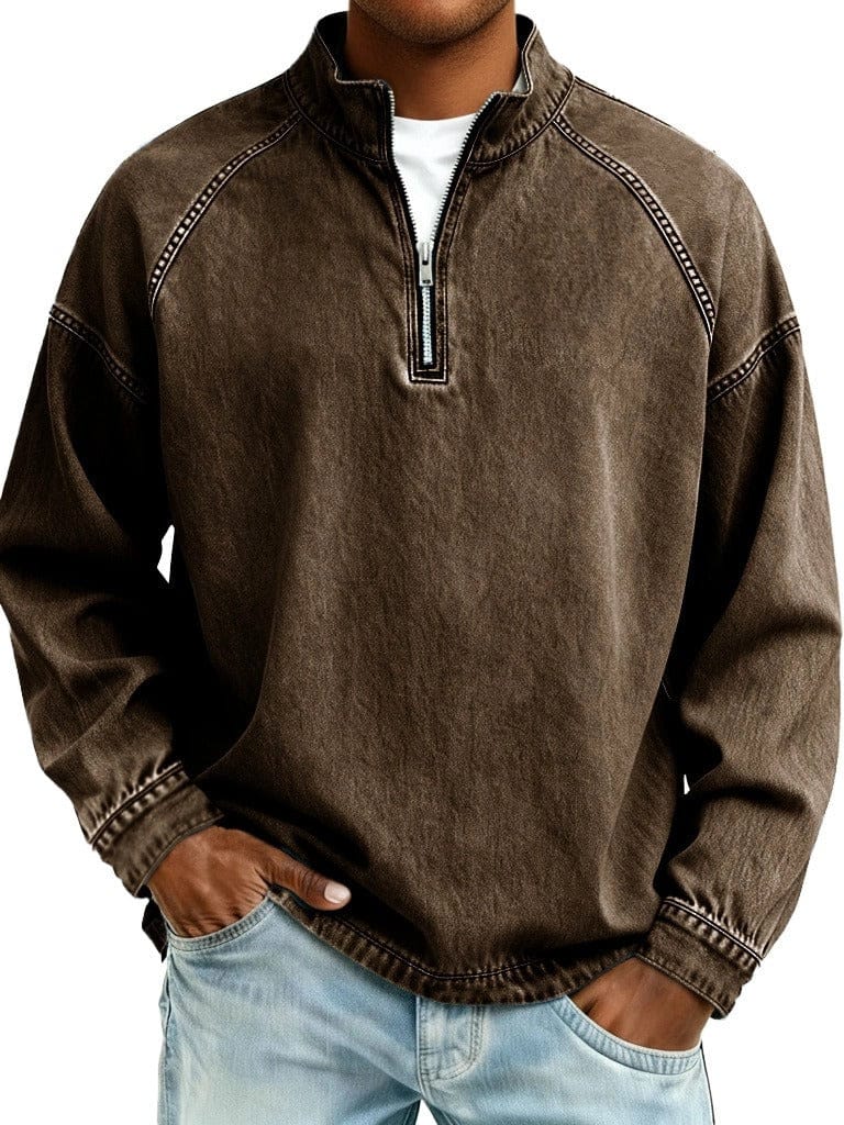 André Ferran Contrast-Stitch Quarter-Zip