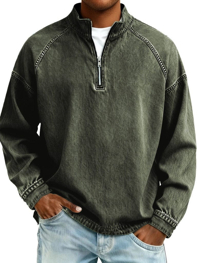 André Ferran Contrast-Stitch Quarter-Zip