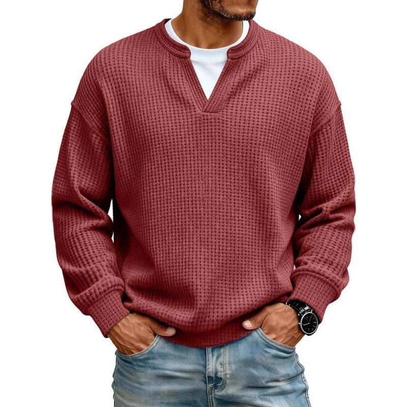 André Ferran V-Notch Waffle Pullover