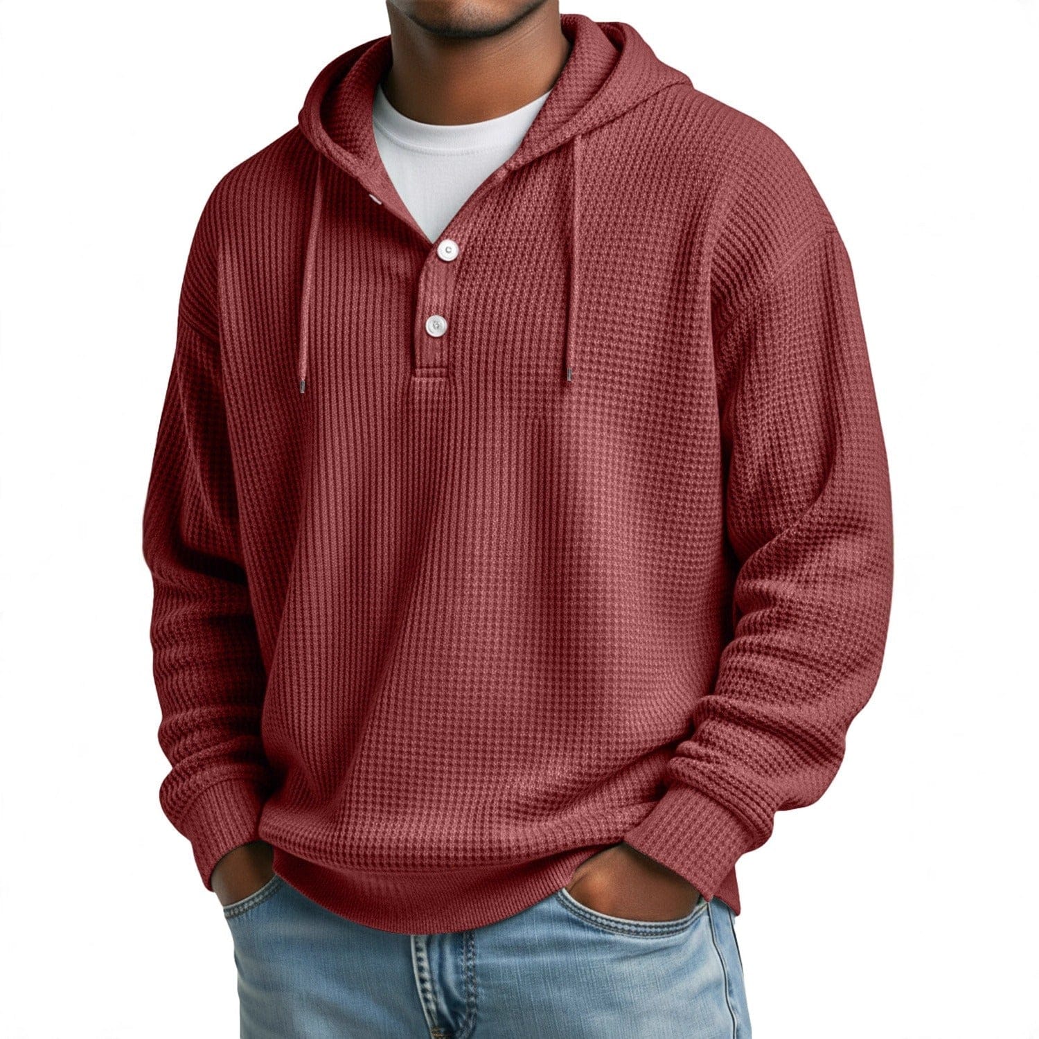 André Ferran Button-Front Waffle Hoodie