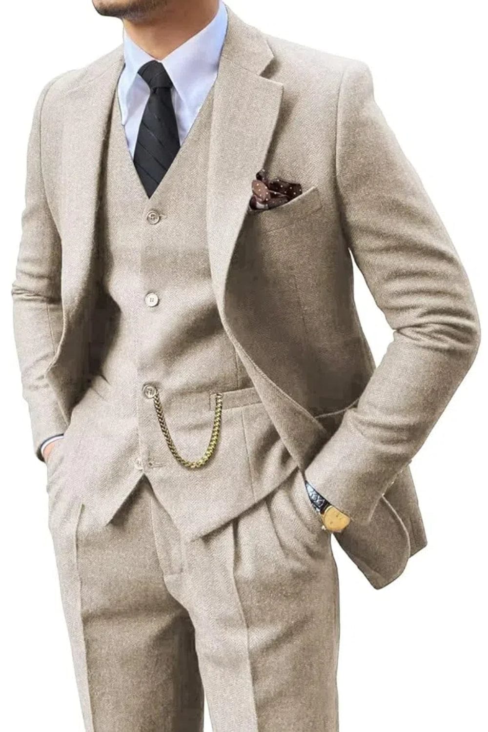 Men's Retro Tweed Herringbone 3 Piece Suit