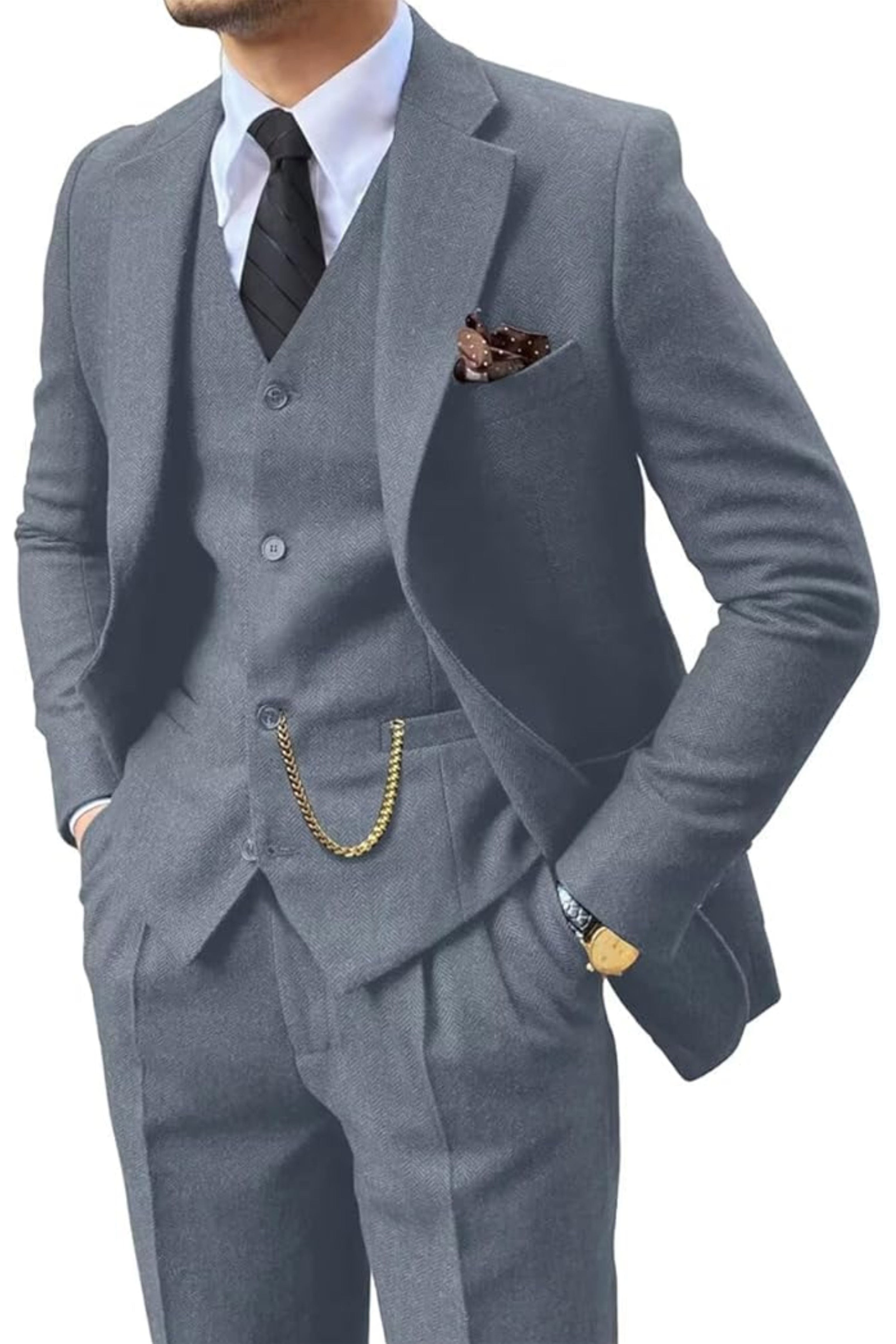Men's Retro Tweed Herringbone 3 Piece Suit