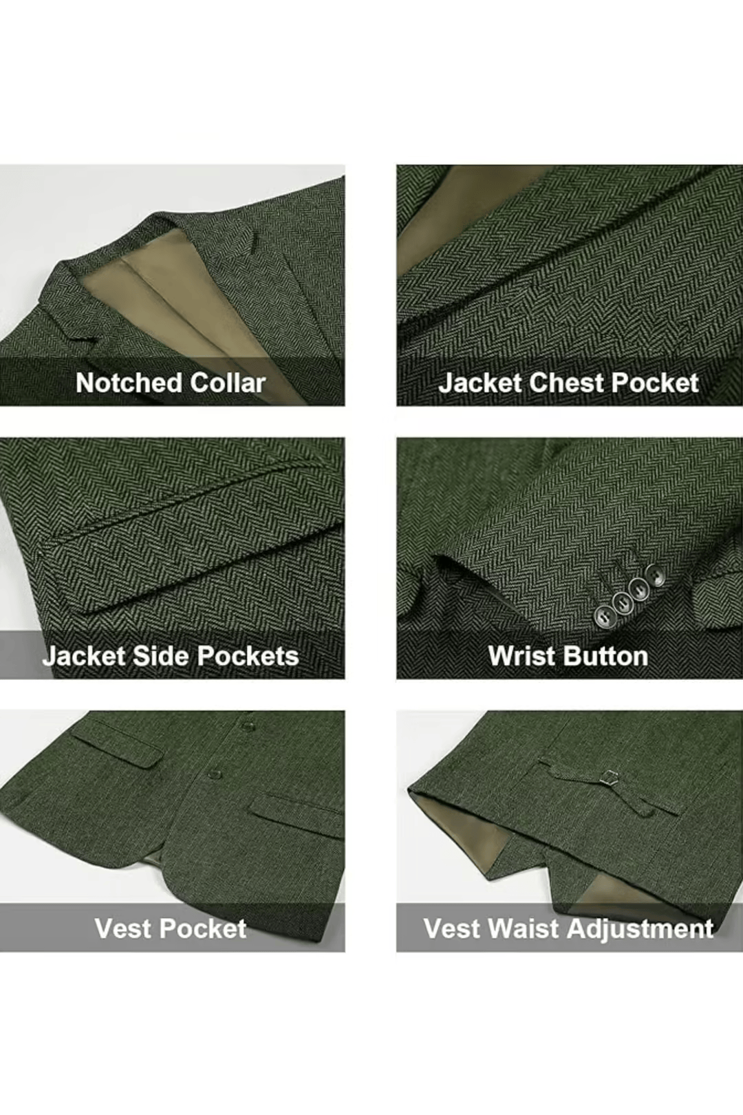 Men's Retro Tweed Herringbone 3 Piece Suit