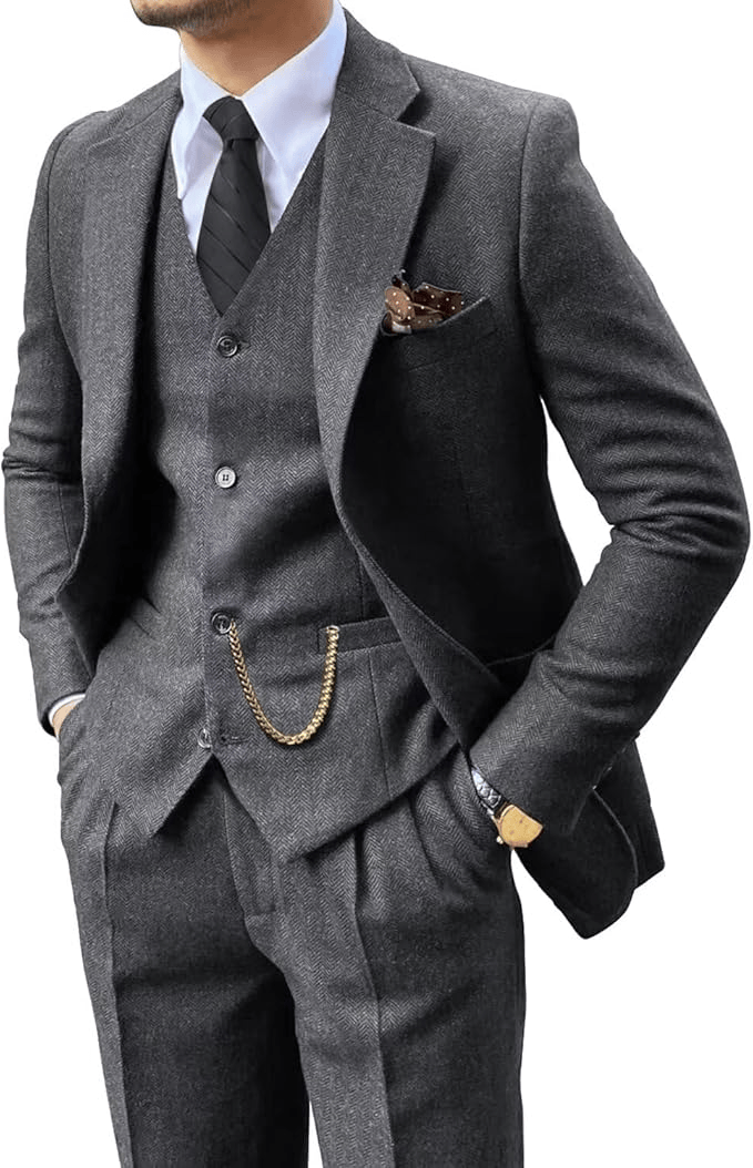 Men's Retro Tweed Herringbone 3 Piece Suit