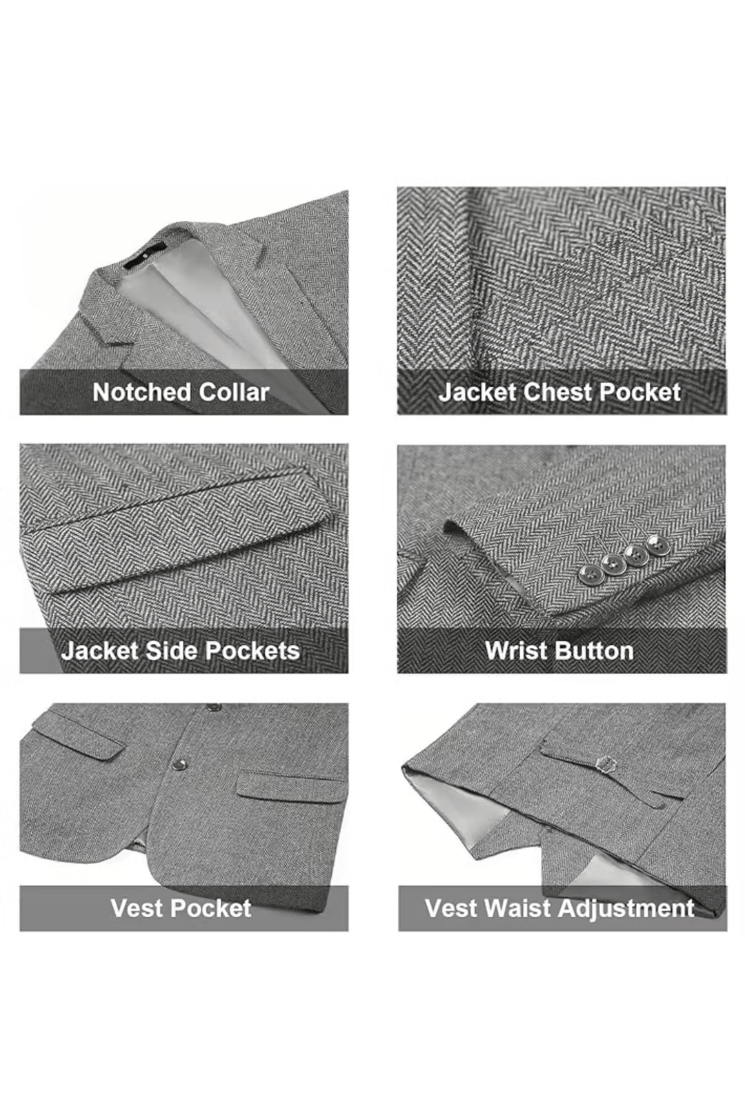 Men's Retro Tweed Herringbone 3 Piece Suit